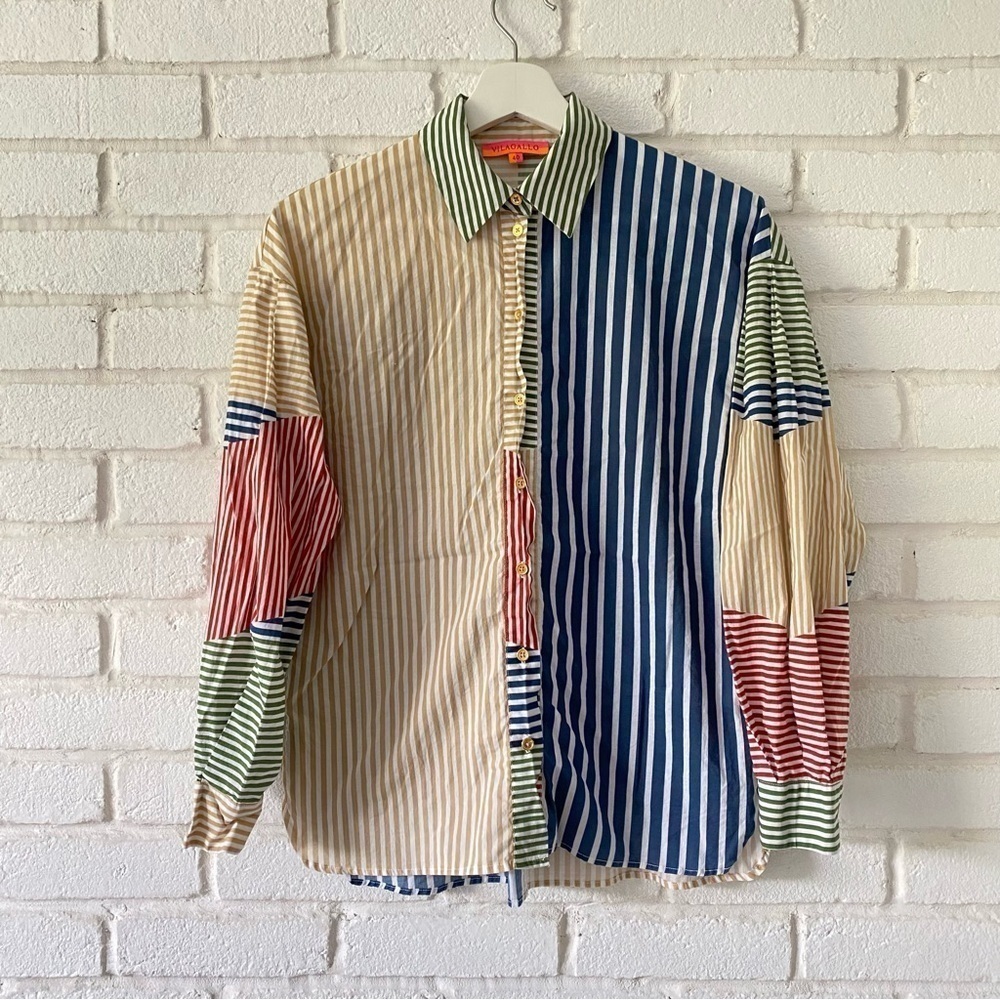 Vilagallo Colorblock Striped Blouse Button Up Shirt Top Collared Women’s Size 40